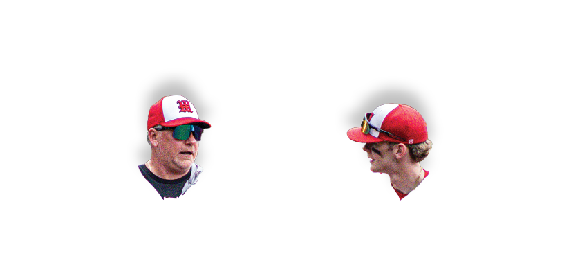Two men wearing red hats. Description generated by AI