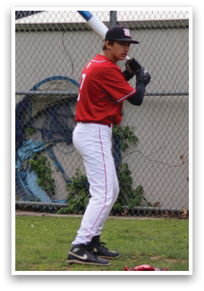 A man in a red shirt and white pants is holding a baseball bat. Description generated by AI