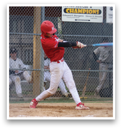 A baseball player is swinging a bat at a ball. Description generated by AI