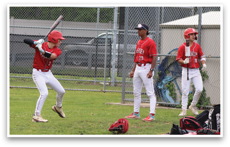 A baseball player in a red shirt and white pants is swinging a bat. Description generated by AI