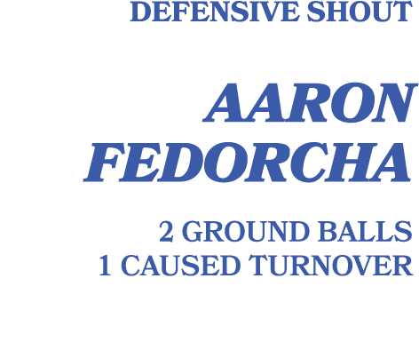 defensive shout AAron Fedorcha 2 ground balls 1 caused turnover