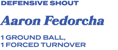defensive shout Aaron Fedorcha 1 ground ball, 1 forced turnover