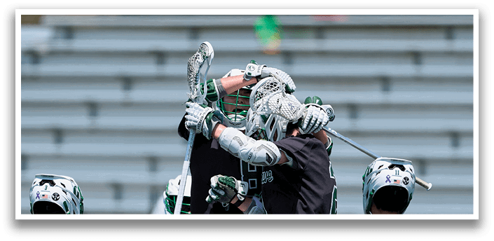 A group of lacrosse players celebrating a goal. AI generated content