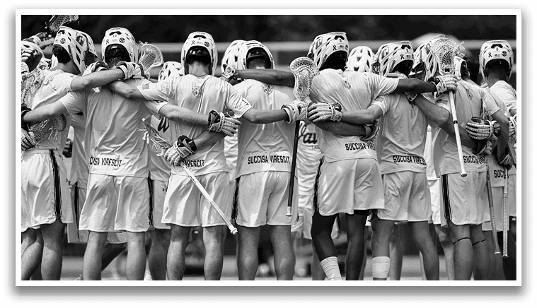 A group of people wearing white uniforms and holding lacrosse sticks. AI generated content