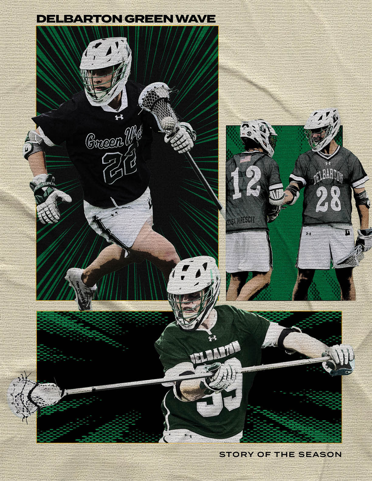 A collage of three photos featuring lacrosse players. AI generated content