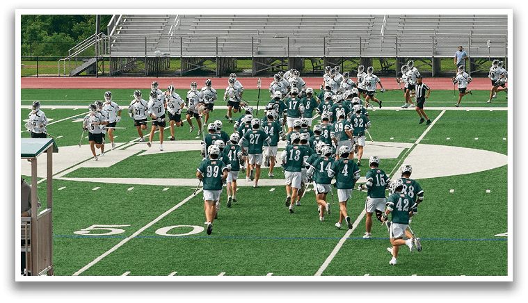 A group of football players on a field, some of them wearing green and white uniforms. AI generated content