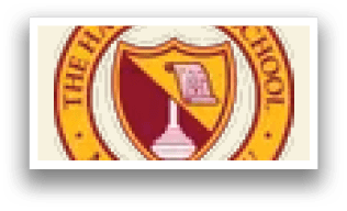 A red and yellow school logo with the name “The Haverford School" written in white. AI generated content