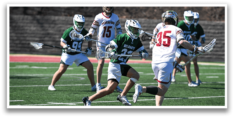 A group of men playing lacrosse on a field. AI generated content