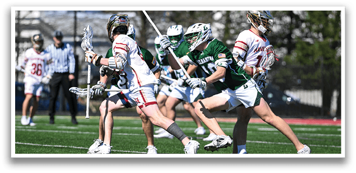 A group of men playing lacrosse on a field. AI generated content