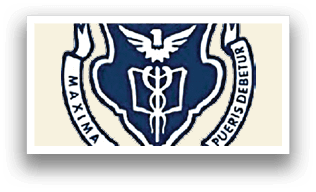 A blue and white logo with a medical symbol and the words Maxima Reverentia Puertas. Description generated by AI