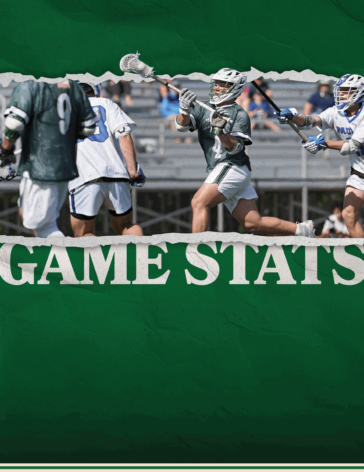 A green poster with a man holding a lacrosse stick. Description generated by AI