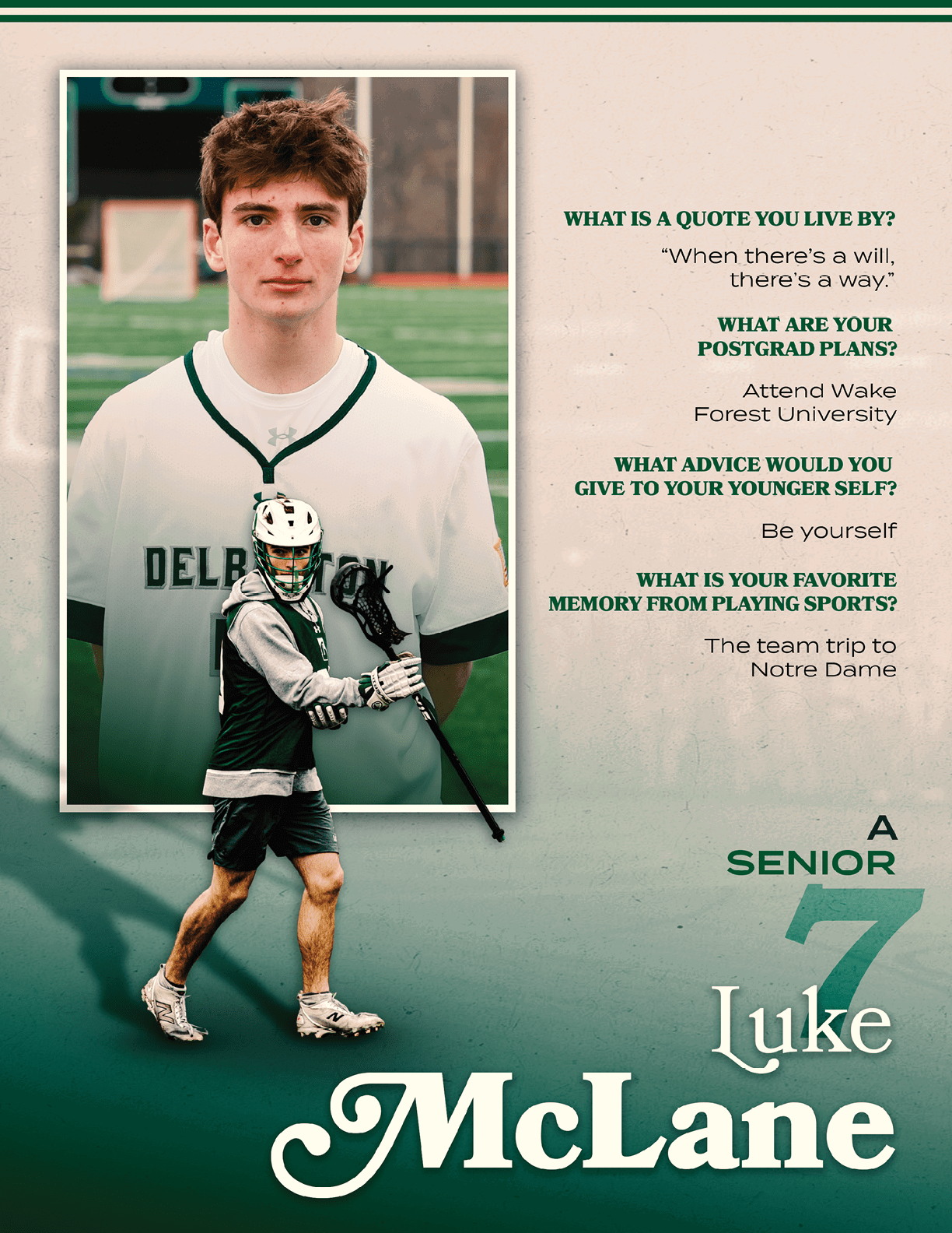 A green and white poster with a picture of a man holding a stick. Description generated by AI