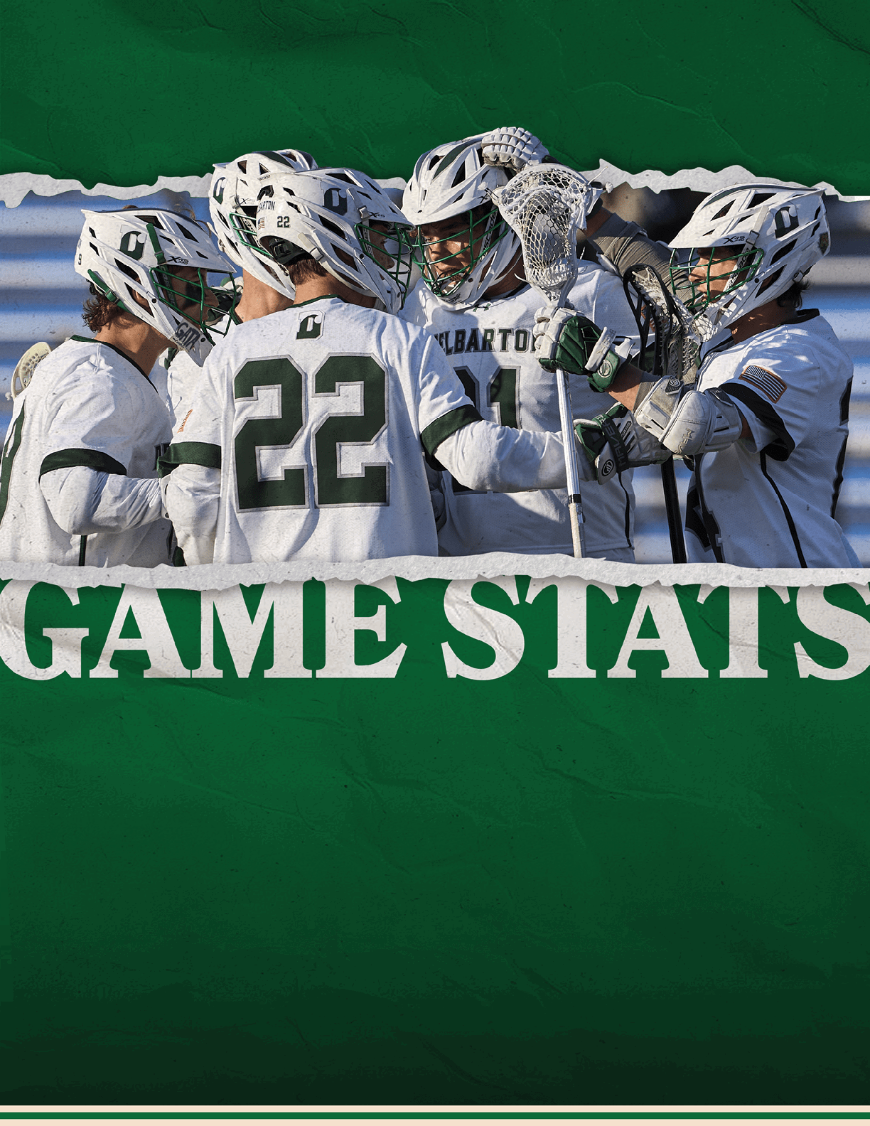 A green poster with a man holding a lacrosse stick. Description generated by AI