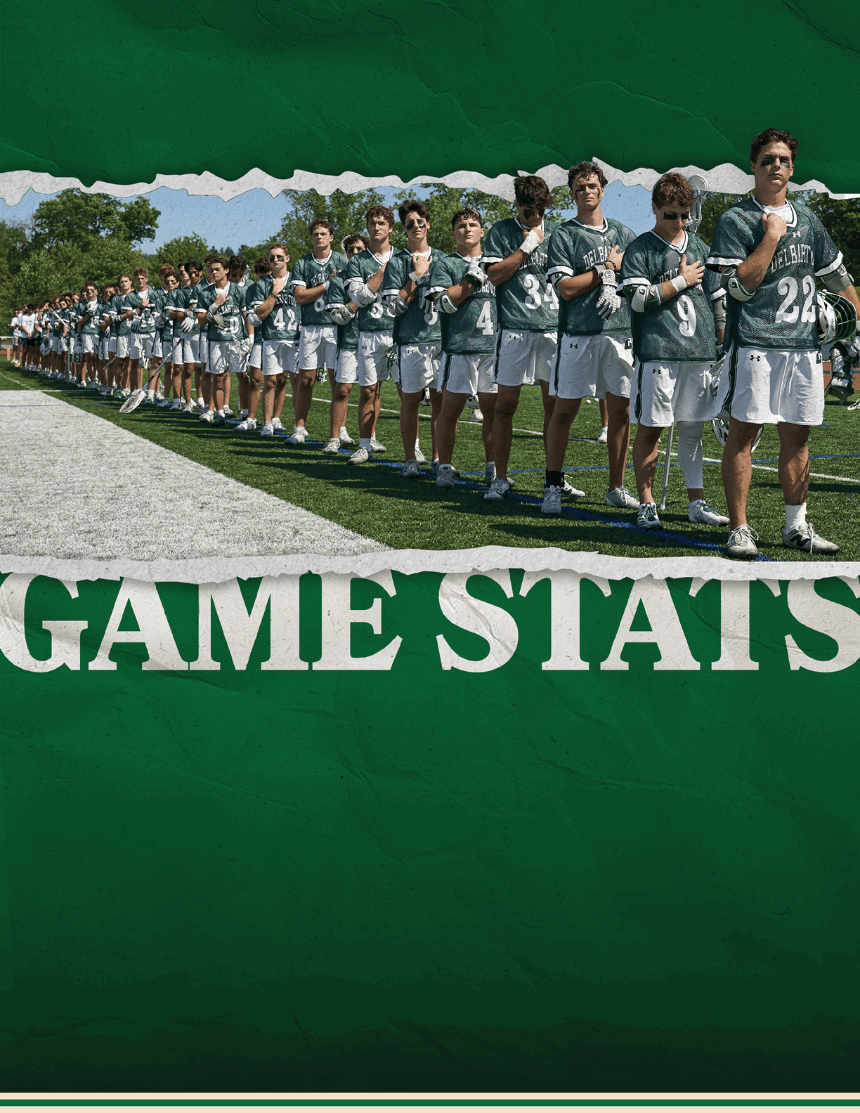 A green poster with a man holding a lacrosse stick. Description generated by AI