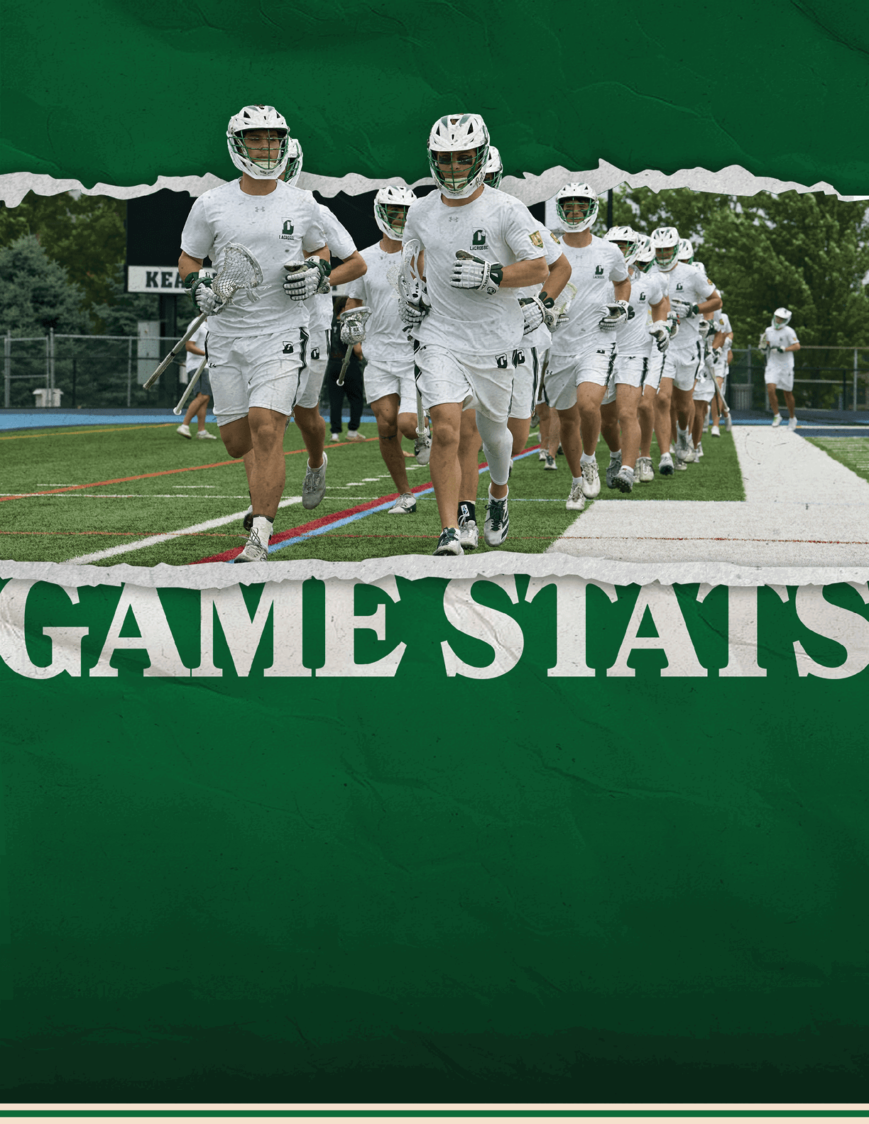 A green poster with a man holding a lacrosse stick. Description generated by AI