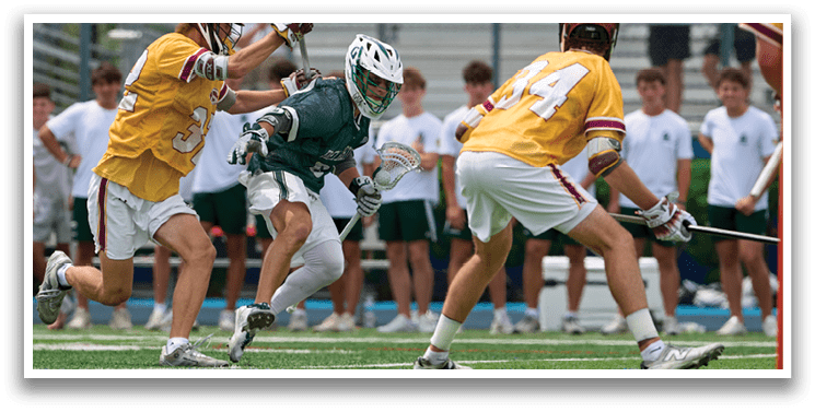 A man wearing a green and white uniform is running on a field. Description generated by AI