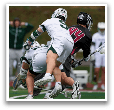 A man in a white jersey is falling to the ground. Description generated by AI