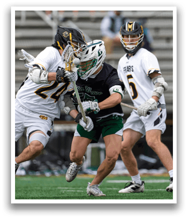A group of men playing a game of lacrosse. Description generated by AI
