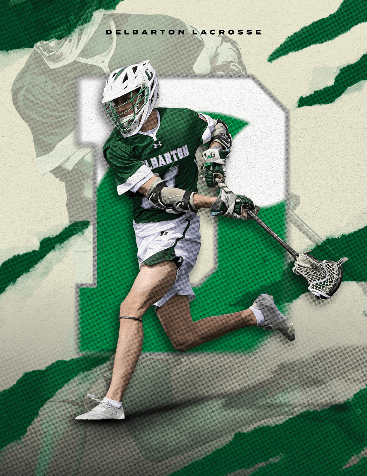 A lacrosse player with the number 12 on his jersey. Description generated by AI