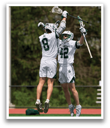Two men jumping in the air. Description generated by AI