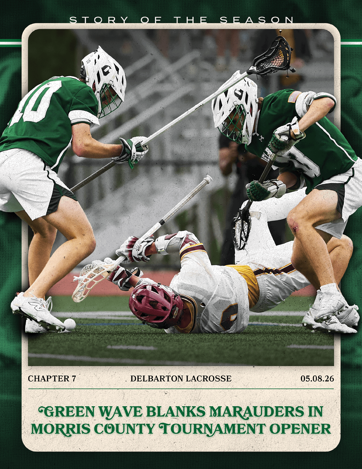 A green and white lacrosse game. Description generated by AI