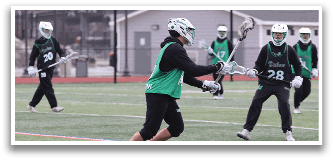 A group of men playing lacrosse on a field. AI generated content