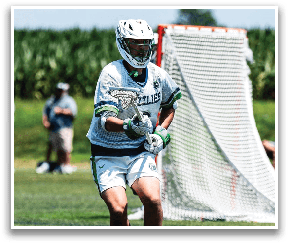 A man is playing lacrosse on a field. AI generated content