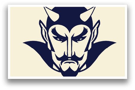 A blue devil face with horns and a mustache. AI generated content