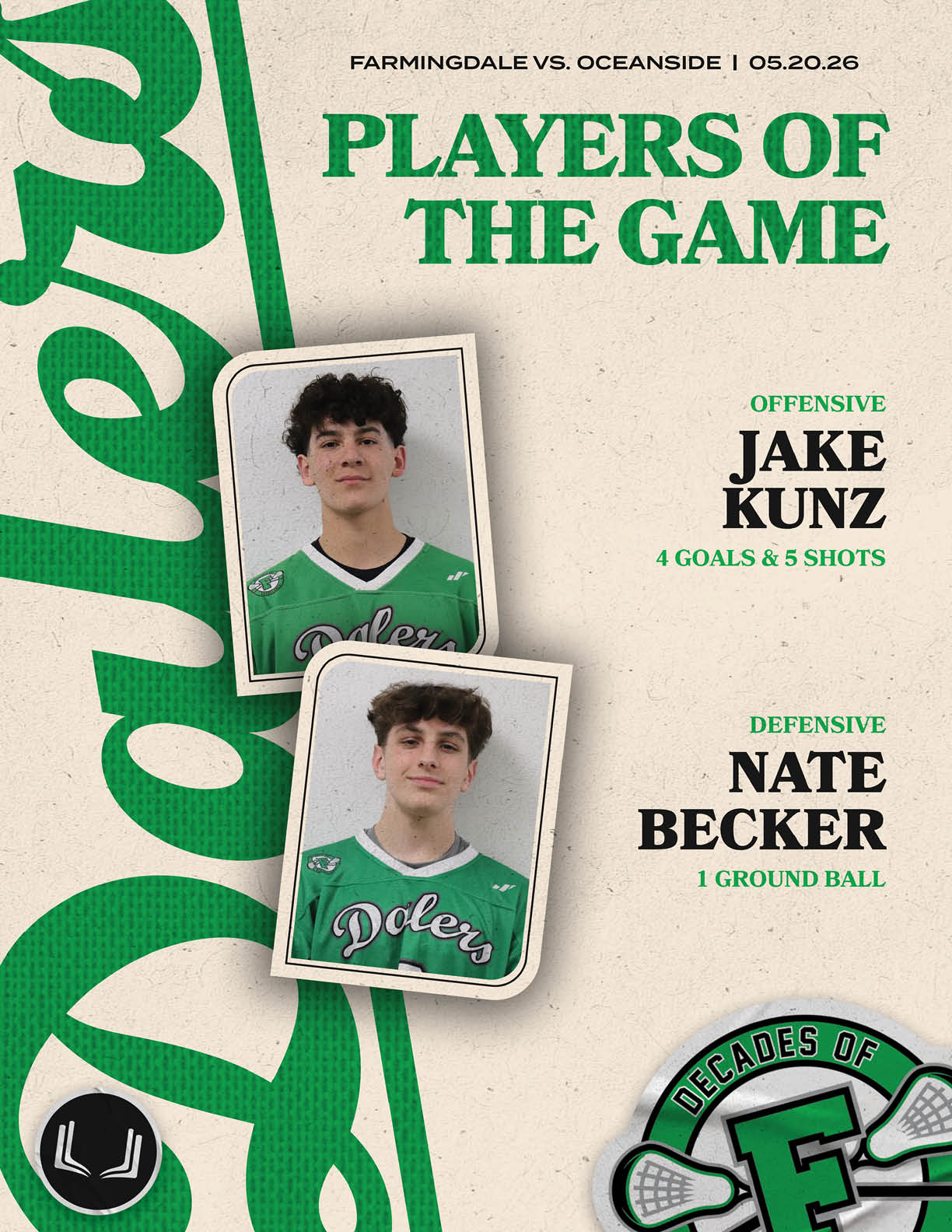 A green and white poster with two boys on it. Description generated by AI