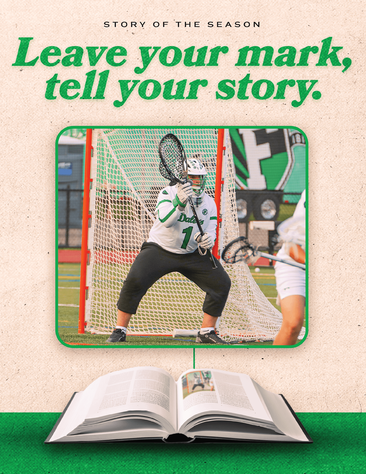 A book with a picture of a person playing lacrosse on the cover. Description generated by AI