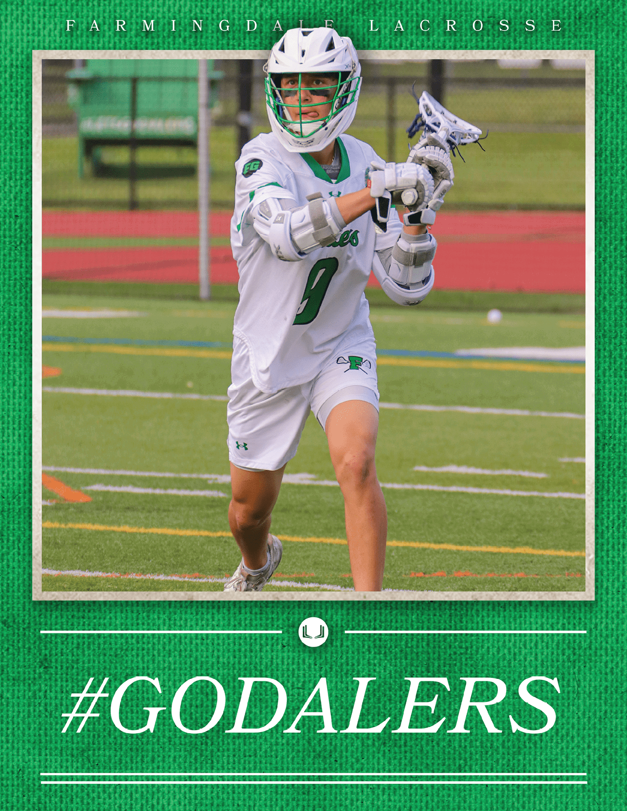 A boy in a white jersey with the number 9 on it. Description generated by AI