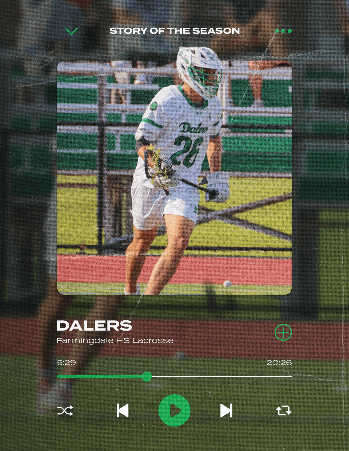 A man wearing a white and green shirt and white shorts is running on a field. Description generated by AI