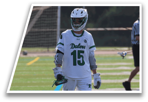 A soccer player wearing a green and white uniform. Description generated by AI