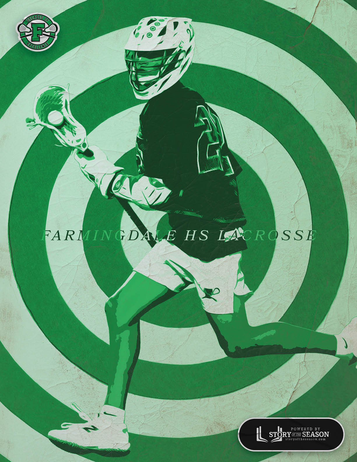 A man in a black and white uniform holding a lacrosse stick. Description generated by AI