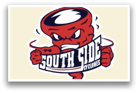 A red and white logo with the words South Side Cyclones. Description generated by AI