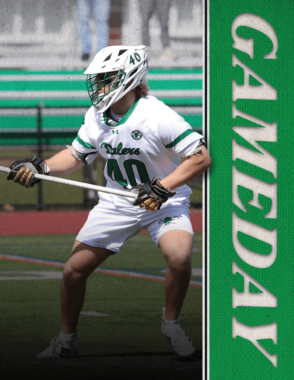 A man wearing a white jersey with the number 40 on it is holding a hockey stick. AI generated content