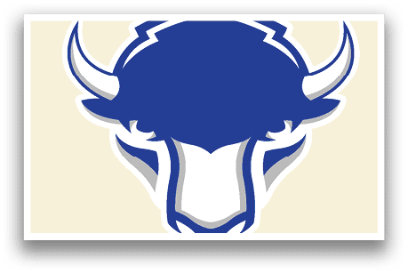 A blue and white bull head logo. Description generated by AI