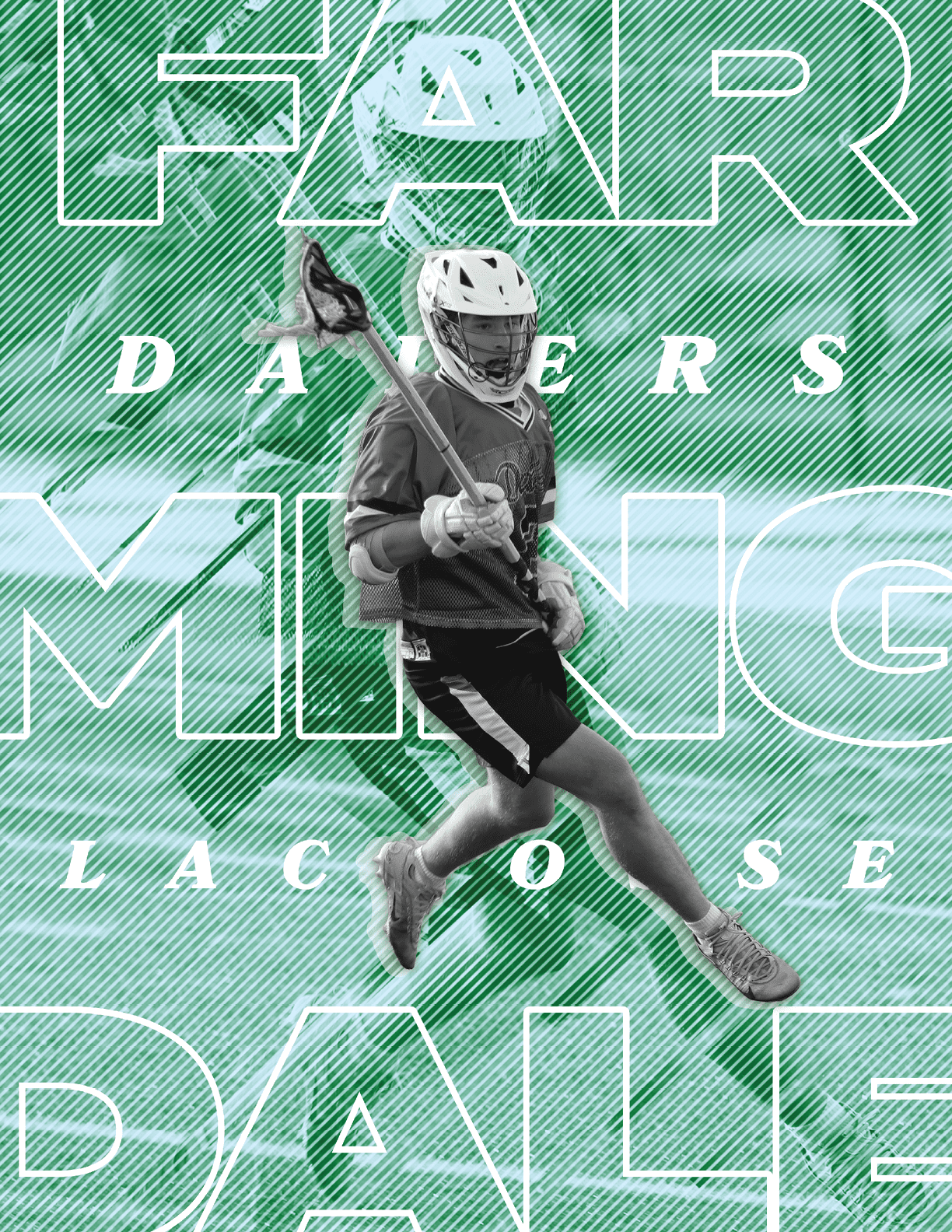 A man is running with a lacrosse stick. Description generated by AI