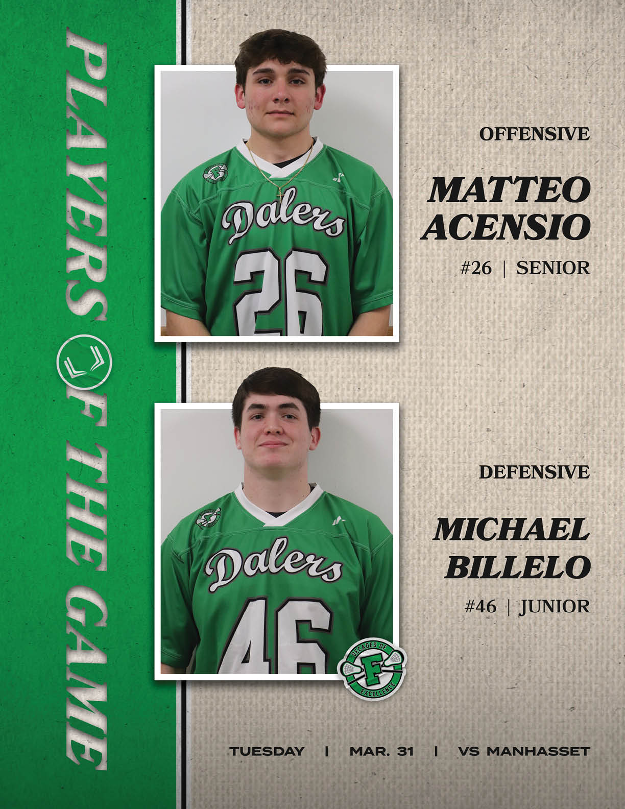 Two football players wearing jerseys. Description generated by AI