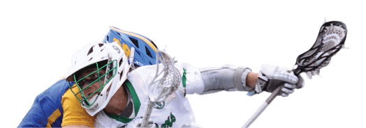A man wearing a green jersey is playing lacrosse. Description generated by AI
