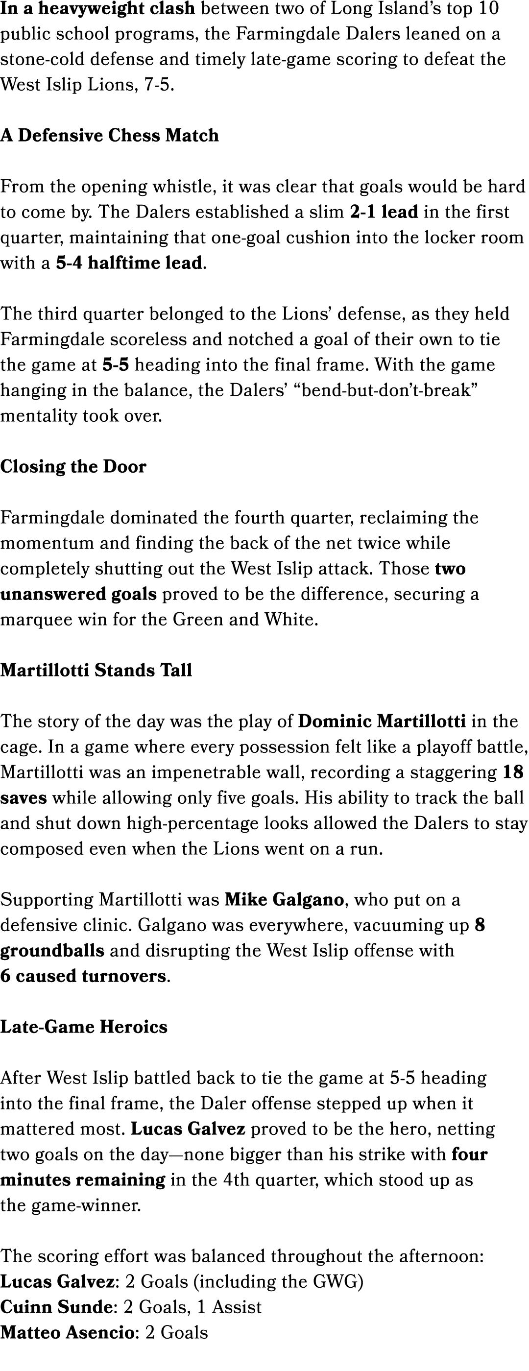 In a heavyweight clash between two of Long Island’s top 10 public school programs, the Farmingdale Dalers leaned on a...