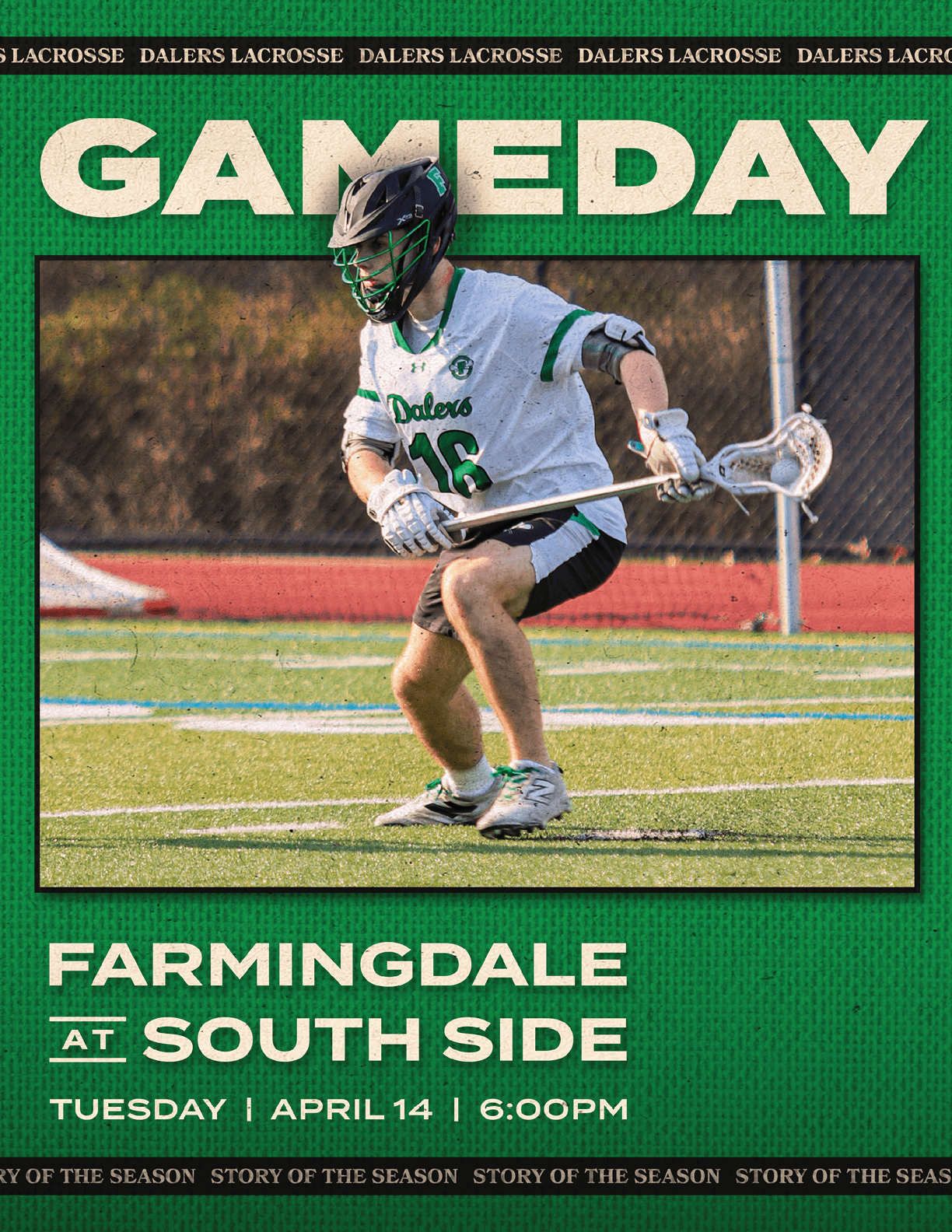 A man wearing a white shirt and black shorts is holding a lacrosse stick. Description generated by AI