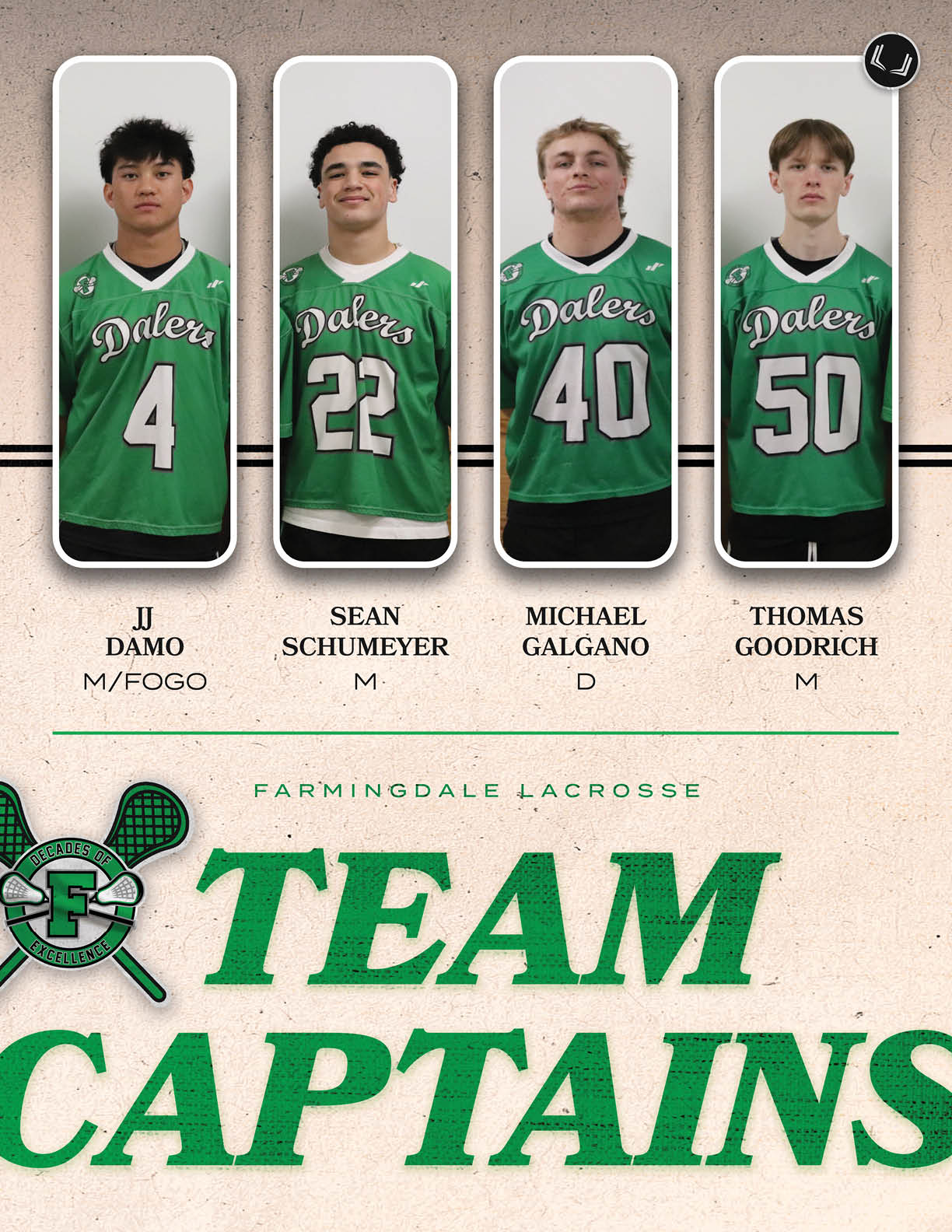 A group of four young men wearing green jerseys with the word “Daler" on the front. AI generated content