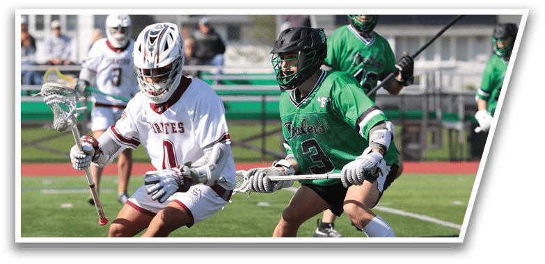 A man in a white jersey is running with a stick. Description generated by AI