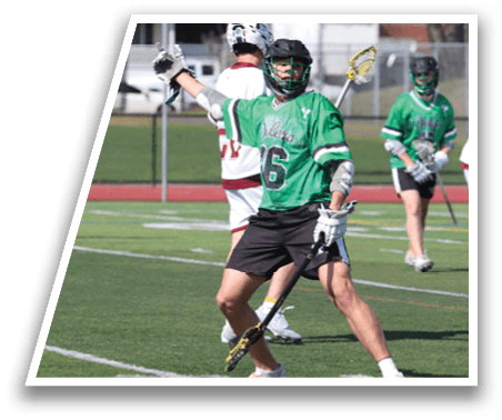 A group of people playing a game of lacrosse on a field. Description generated by AI