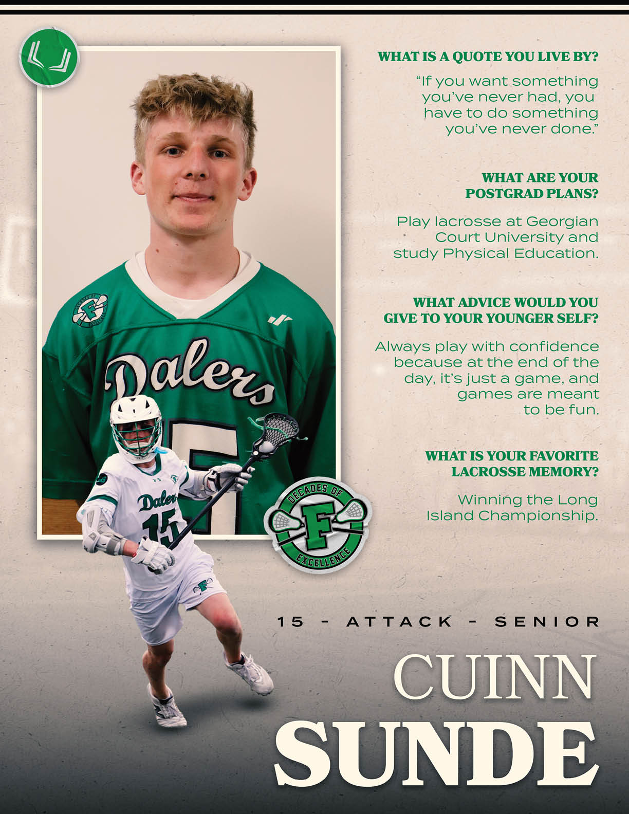 A man wearing a green and white jersey. Description generated by AI