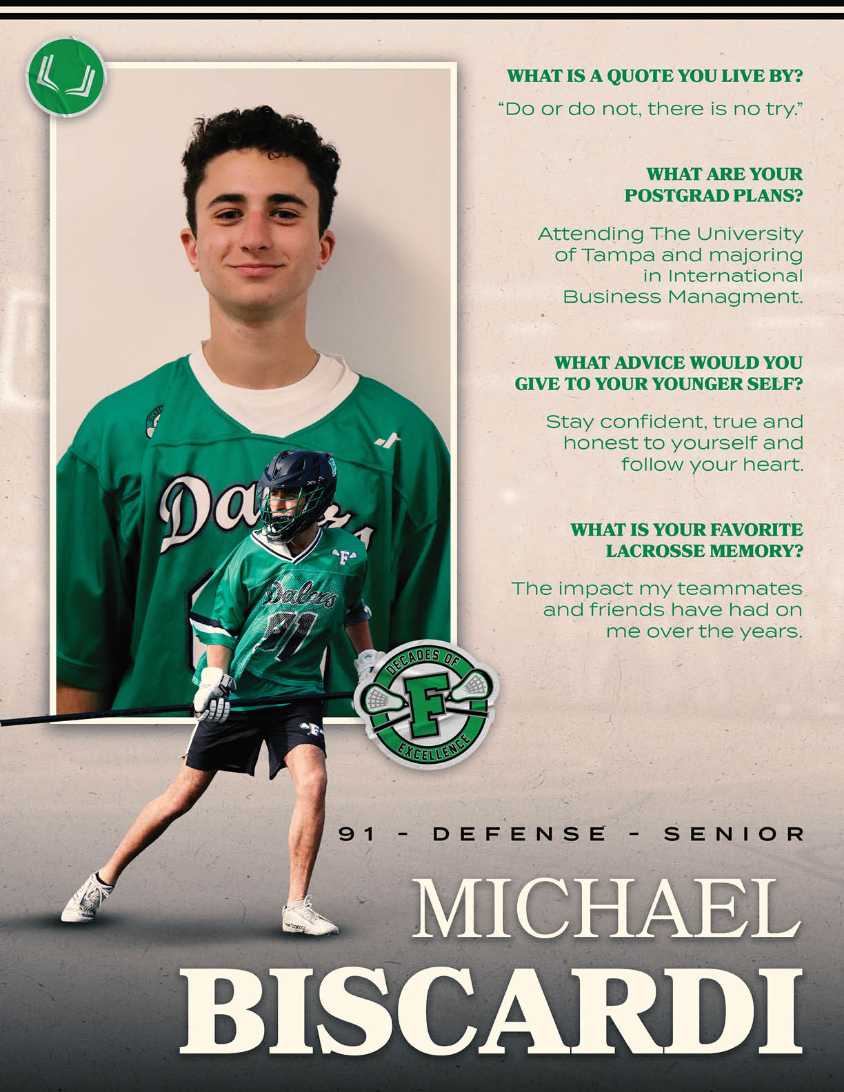 A man wearing a green jersey with the number 19 on it. Description generated by AI