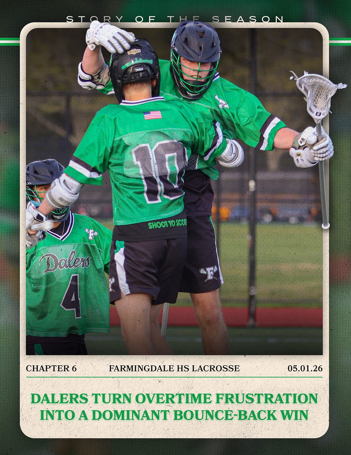 A green and white advertisement for lacrosse. Description generated by AI