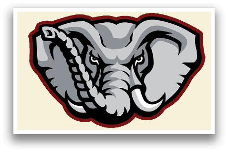 An elephant with a gray and red face. Description generated by AI