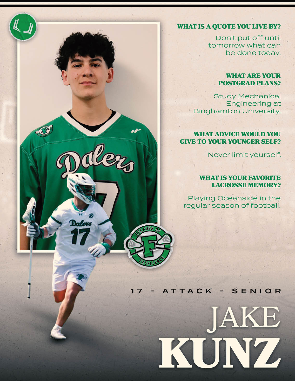 A man wearing a green and white jersey with the number 17 on it. Description generated by AI